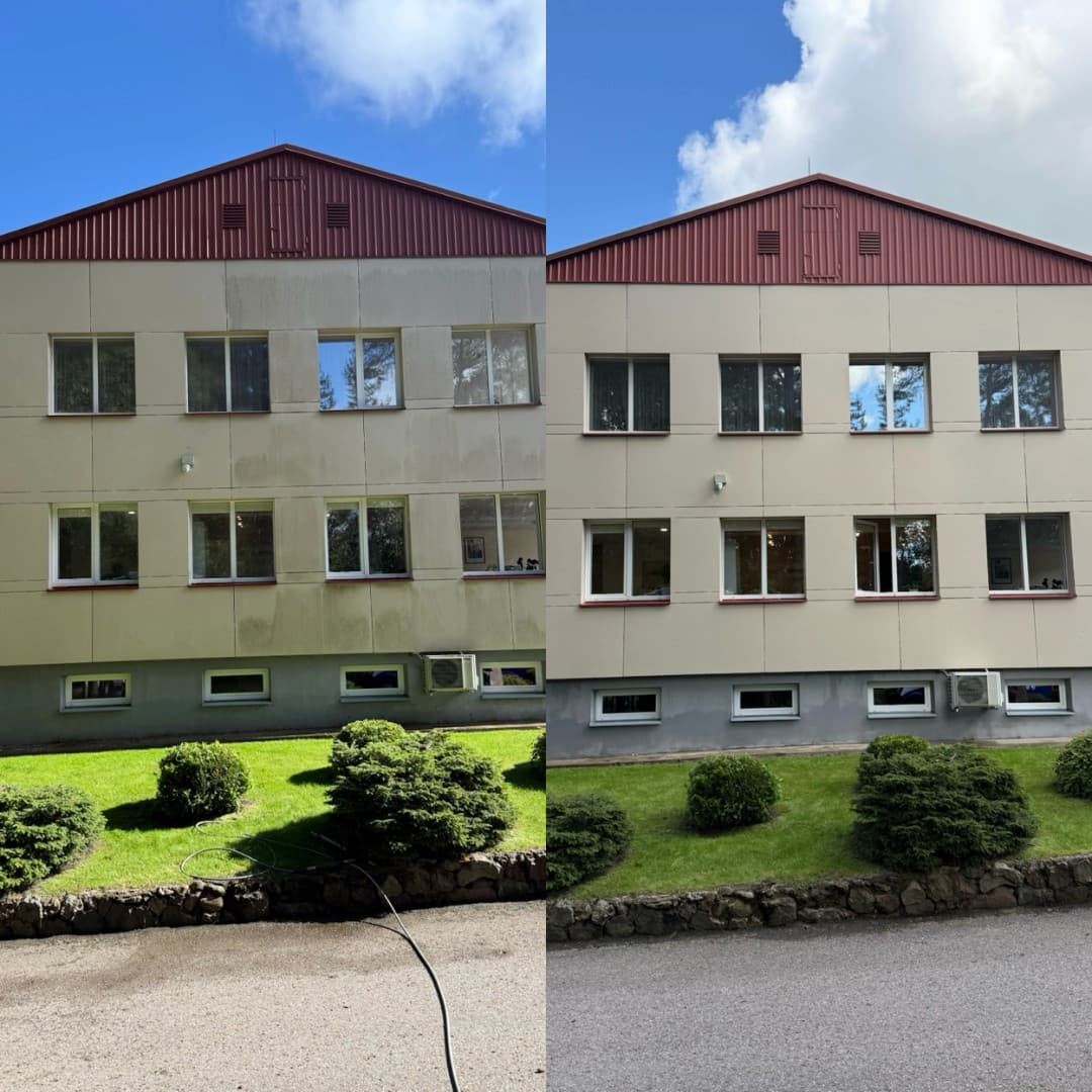 Mokyklos fasado plovimas nuo purvo