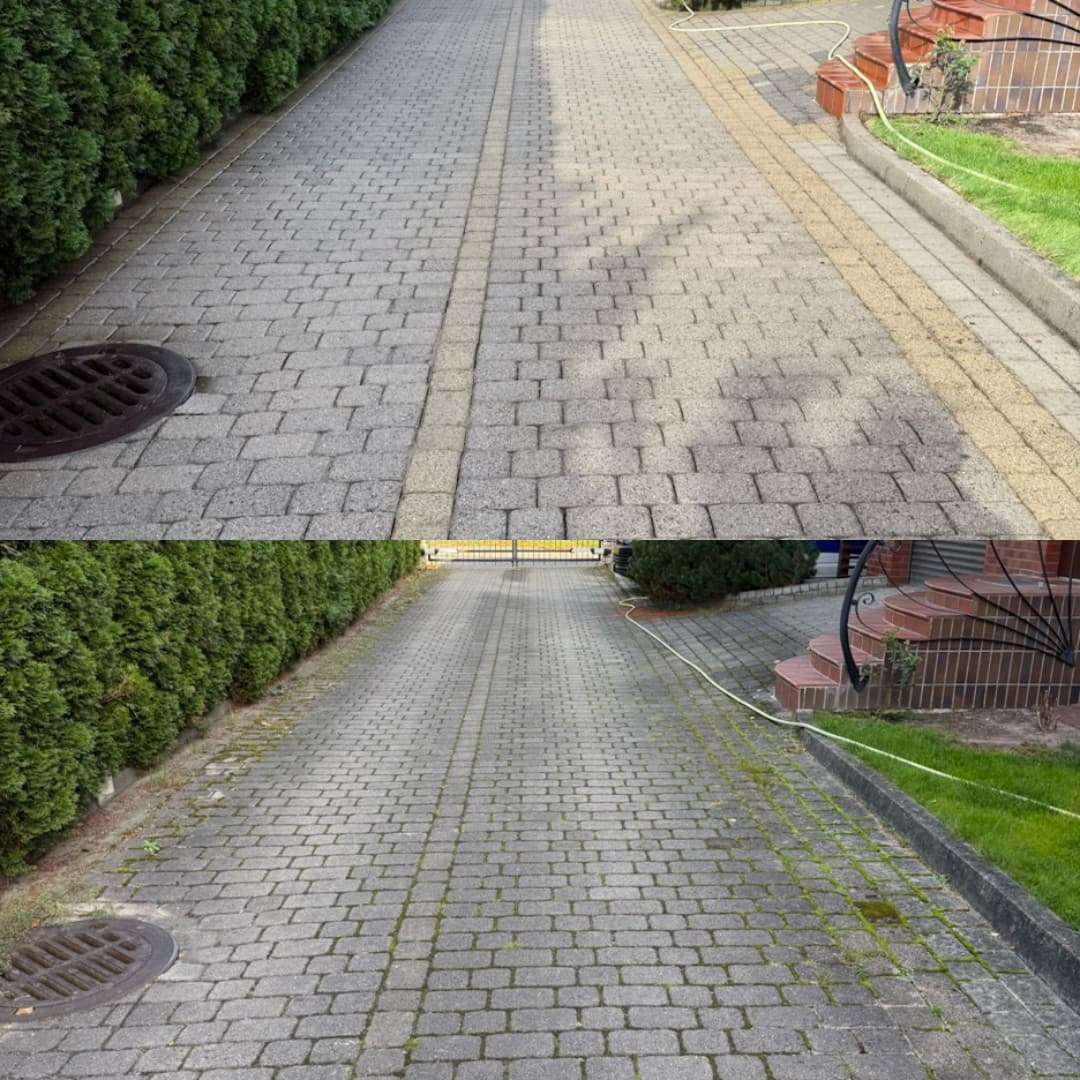 Nuosavo namo įvažiavimo trinkelių plovimas aukštu slėgiu su sertifikuota įranga