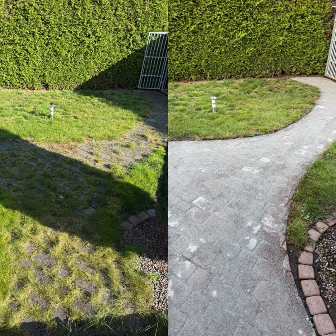 Galinio kiemo trinkelių plovimas, žolės ir samanų naikinimas aukštu slėgiu