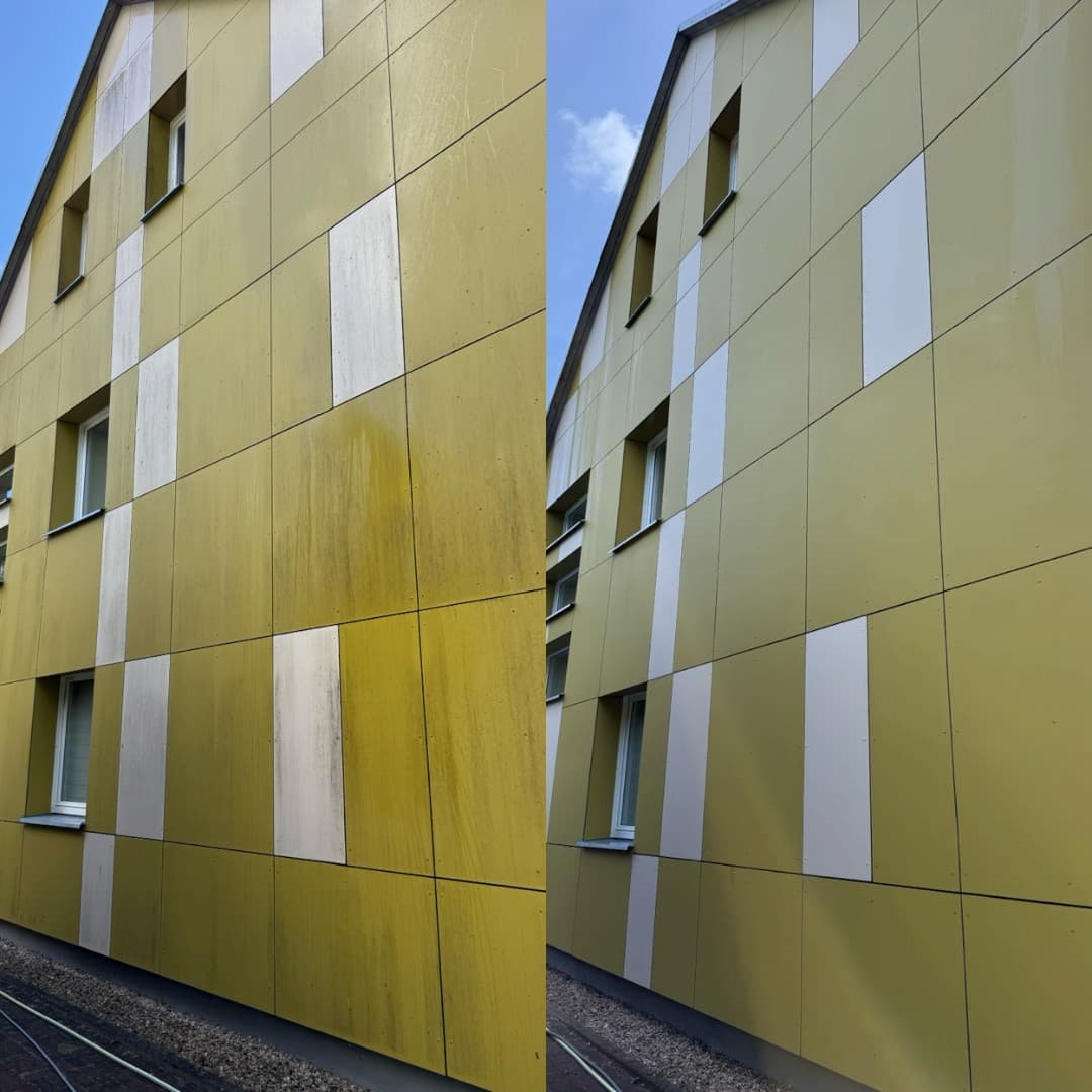 Komercinio pastato fasado valymas, plovimas