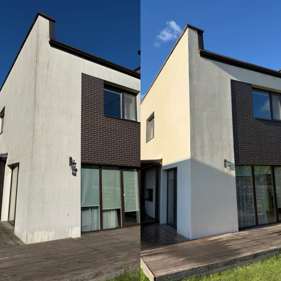 Fasado ir medinės terasos plovimas individualiam namui